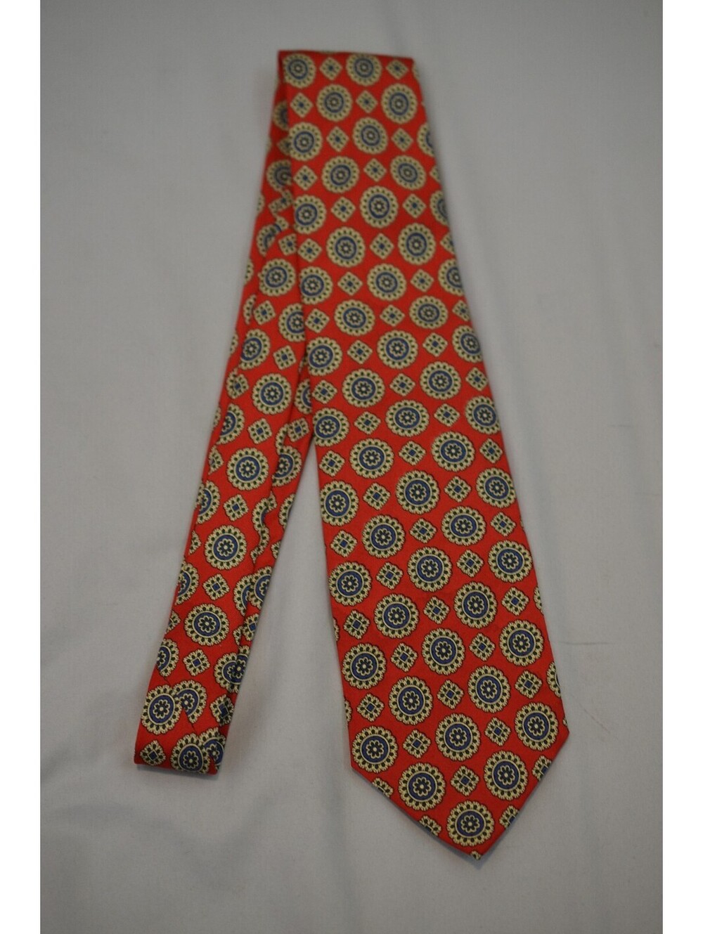 Vintage Polo Ralph Lauren Tie Red Blue Medallion Geometric Pattern Necktie